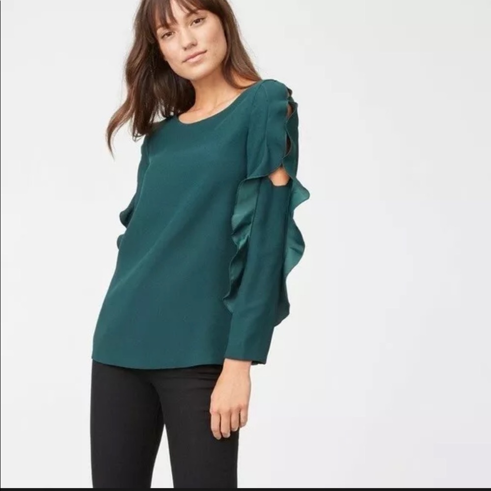 NWOT Club Monaco Green Belise Ruffle Sleeve Blouse